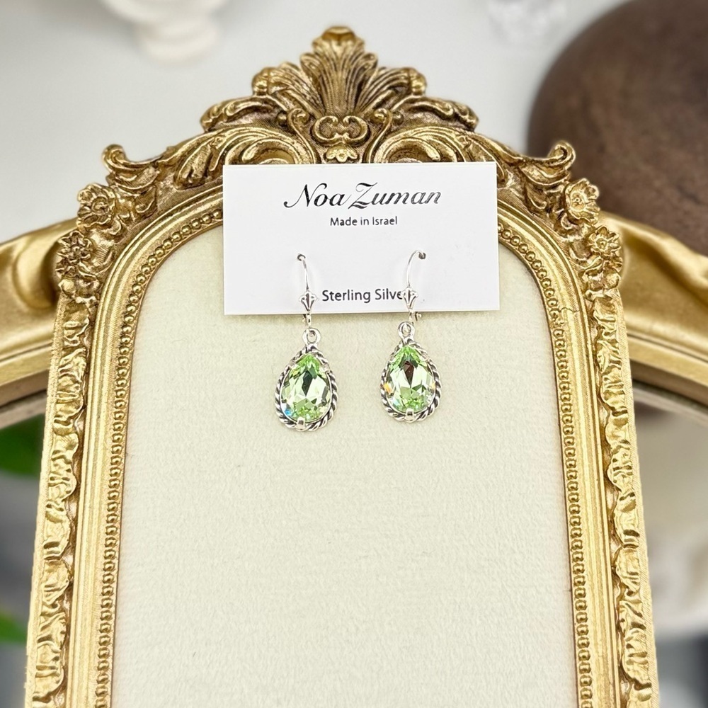 Noa Zuman Sterling Silver Green Crystal Drop Earrings - Picture 1 of 5